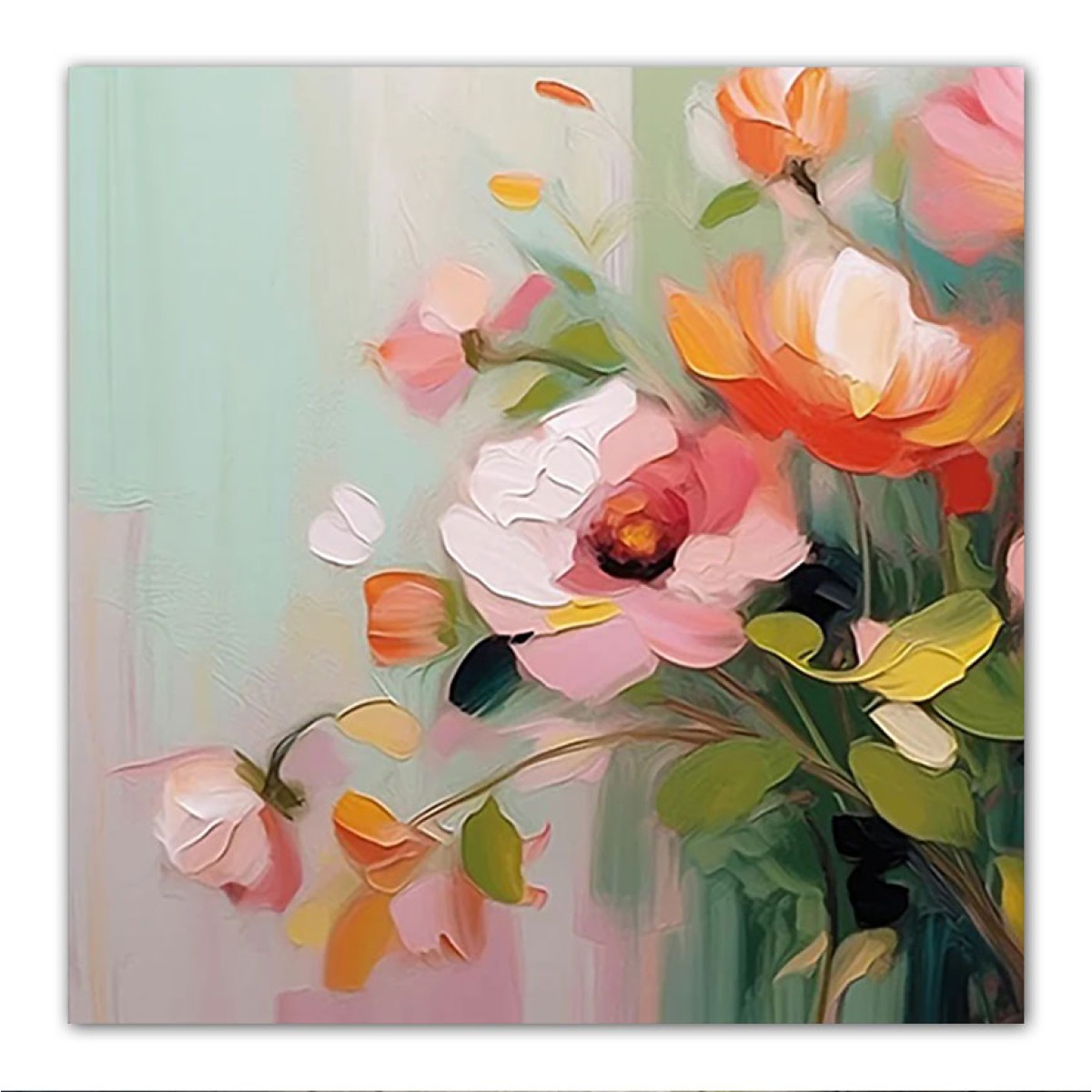 Abstract Orange Pink Flowers 3d Heavy Textured Partial Oil Painting